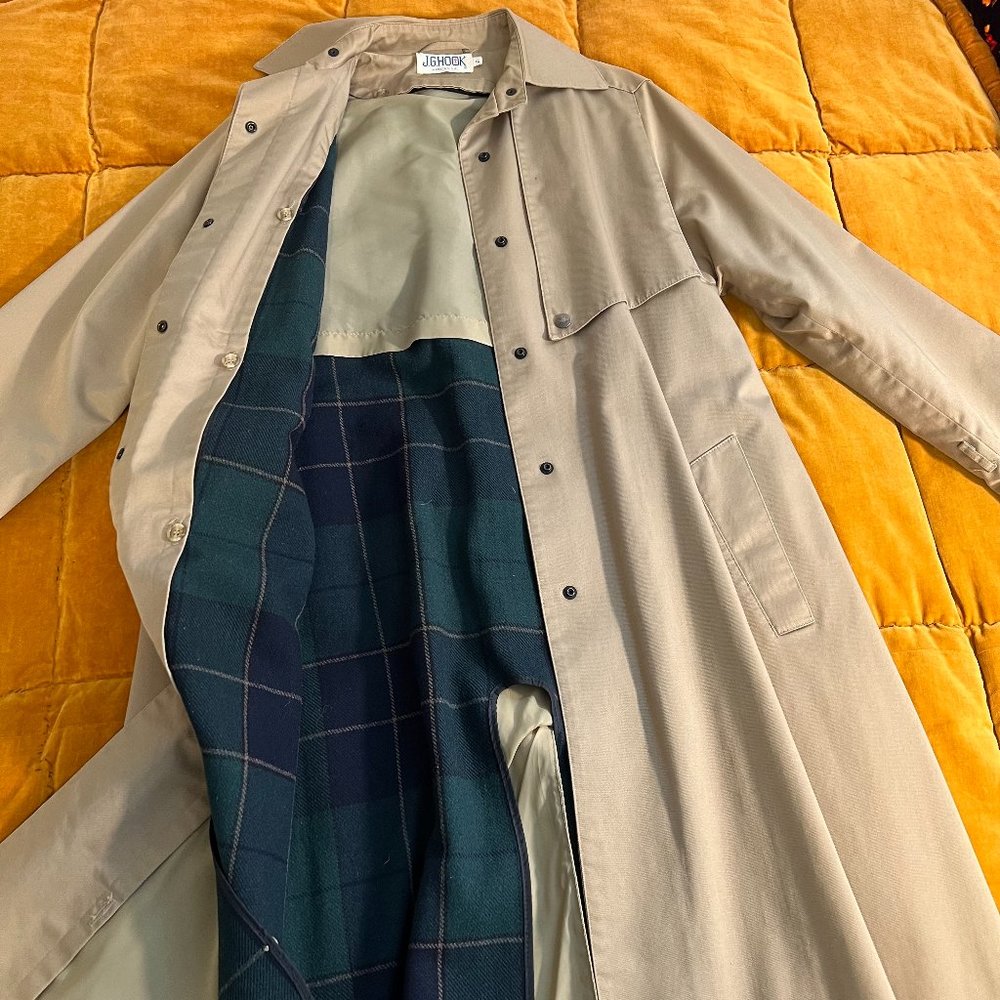 Vintage JG Hook Snap Up Trench Coat Removable Lining Womens 6 USA Tan Khaki